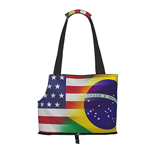 Tragbare Tragetasche für kleine Hunde und Katzen, amerikanische und brasilianische Flaggen, weiche Seiten, für U-Bahn/Einkaufen/Wandern/Reisen von OGNOT