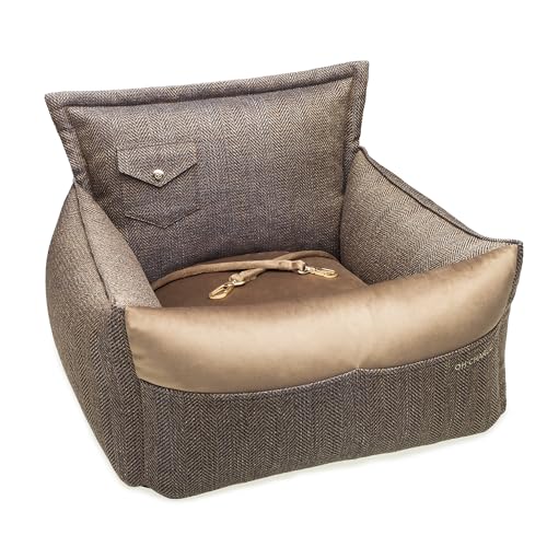 Oh Charlie Autositz Winston Single für Hunde - Vordersitz & Rückbank - Hundesitz Auto mit Sicherheitsgurt - 2 in1 Autositz Hund und Hundebett - mit Lagerung Tasche - 68x56x41cm, Braun von OH CHARLIE