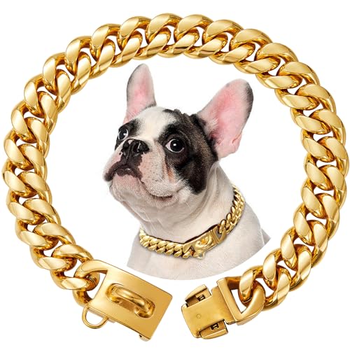 15mm Breite Goldenes Rostfreier Stahl Hundehalsband Metall Hundehalsband Hundekette Halsbänder Pet Training Walking Halsband(30cm) von OH-JEWPHX