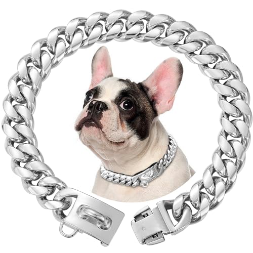 15mm Breite Rostfreier Stahl Hundehalsband Metall Hundehalsband Hundekette Halsbänder Pet Training Walking Halsband (Silbrig,30cm) von OH-JEWPHX