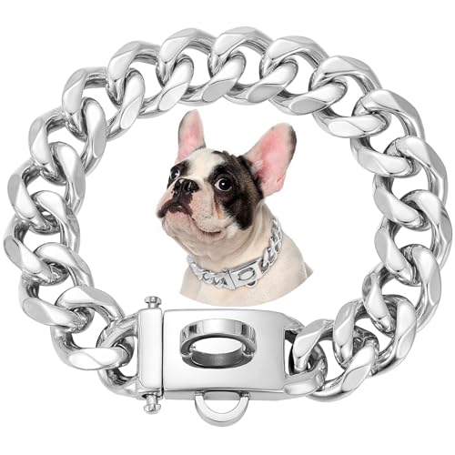 19mm Breite Rostfreier Stahl Hundehalsband Metall Hundehalsband Hundekette Halsbänder Pet Training Walking Halsband (Silbrig,35cm) von OH-JEWPHX