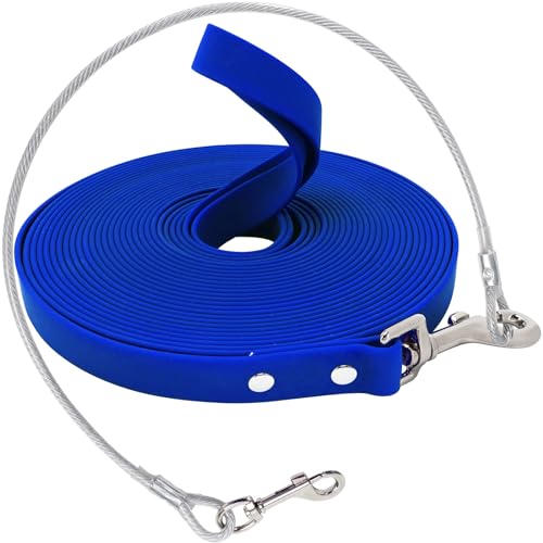 Wasserdicht Schleppleine für Hunde,mit Chew Proof Tie-Out Leinen,3-30m,Wasserdicht Trainingsleine für Große bis Kleine Hunde,Robuste Hundeleine(Blau,10m) von OH-JEWPHX