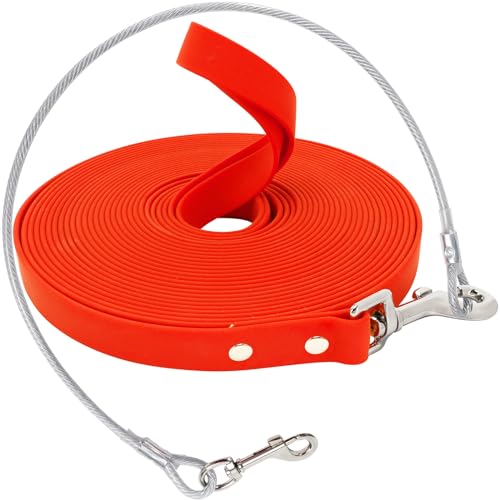 Wasserdicht Schleppleine für Hunde,mit Chew Proof Tie-Out Leinen,3-30m,Wasserdicht Trainingsleine für Große bis Kleine Hunde,Robuste Hundeleine(Orange,15m) von OH-JEWPHX
