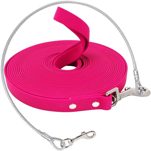 Wasserdicht Schleppleine für Hunde,mit Chew Proof Tie-Out Leinen,3-30m,Wasserdicht Trainingsleine für Große bis Kleine Hunde,Robuste Hundeleine(Rose,15m) von OH-JEWPHX