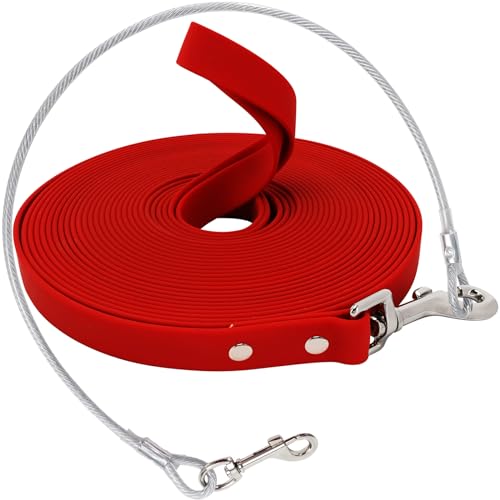 Wasserdicht Schleppleine für Hunde,mit Chew Proof Tie-Out Leinen,3-30m,Wasserdicht Trainingsleine für Große bis Kleine Hunde,Robuste Hundeleine(Rot,15m) von OH-JEWPHX