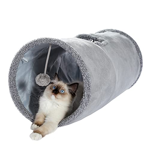 OHANA Schön Faltbar Katzentunnel Katzenspielzeug mit Ball Rascheltunnel für Katzen Welphln Kaninchenoder Kleintiere Grau 67 * 30cm von OHANA