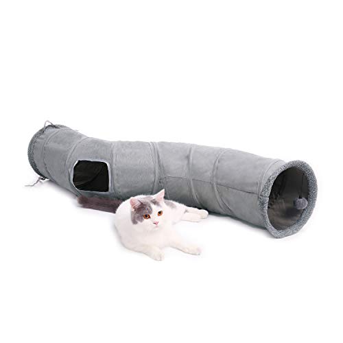 Ohana Schön Faltbar Katzentunnel Katzenspielzeug mit Ball Rascheltunnel für Katzen Welphln Kaninchenoder Kleintiere Grau von OHANA