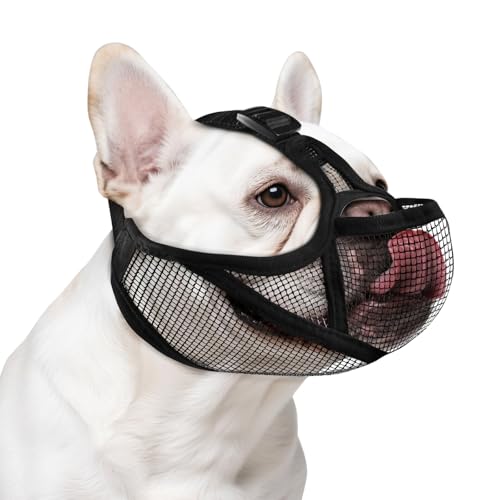 Maulkorb für französische Bulldogge mit atmungsaktivem offenem Augenloch-Design, ermöglicht Zungenverlängerung – weicher Maulkorb für Hunde mit kurzer Schnauze, für Französische Bulldogge, Mops, Shih von OHCOZZY
