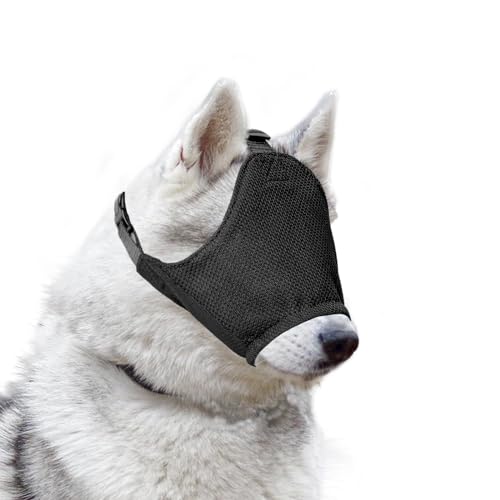 OHCOZZY Beruhigende Kappe für Hunde, weiche Augenmaske, Verstellbarer Mund, Haustiermaske, Maulkorb zur Fellpflege, gegen Autokrankheit (XL, Schwarz) von OHCOZZY