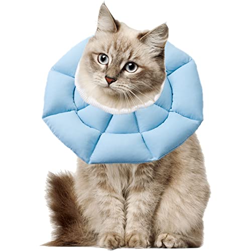 OHCOZZY Halskrause Katze mit Verstellbarem Bund, Weiches Katzenkragen mit Anti-Leck-Funktion, Nach der Operation Haustier Schutzkragen (Größe S, Hellblau) von OHCOZZY