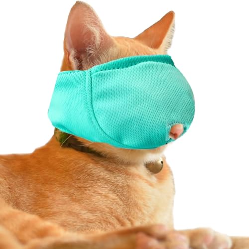 OHCOZZY Katze Maulkorb mit Atmungsaktivem Mesh, Maulkorb für Katzen Verhindern Beißen Kauen Katzenpflege (Größe L, Grün) von OHCOZZY