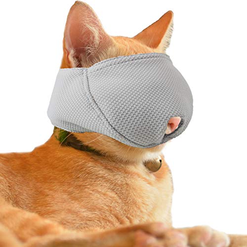 OHCOZZY Katze Maulkorb mit Atmungsaktivem Mesh, Maulkorb für Katzen Verhindern Beißen Kauen Katzenpflege (Größe XS, Grau) von OHCOZZY