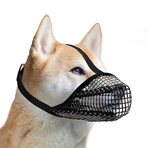 Ohcozzy Hundemaulkorb aus weichem Netzstoff, kein Kontakt mit der Nase, für kleine, mittelgroße und große Hunde, ermöglicht Hecheln und Trinken, Größe L, Schwarz von OHCOZZY