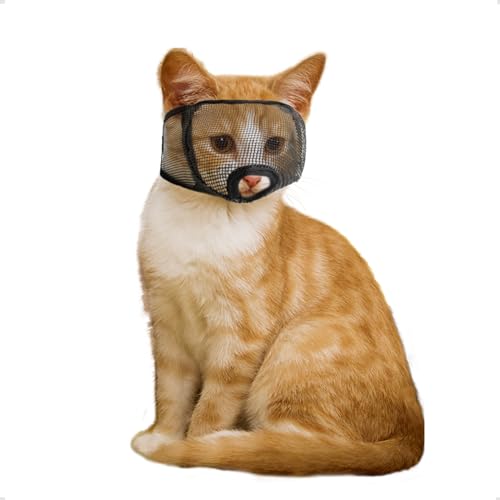 OHCOZZY Katze Maulkorb mit weichem Netzbezug, Maulkorb für Katzen Verhindern Beißen Kauen Katzenpflege(Größe XS, Schwarz) von OHCOZZY