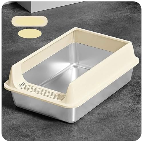 Katzentoilette für Katzen, große Katzentoilette aus Edelstahl für XXL und Kaninchen, nimmt keine Gerüche auf, schmutzabweisend, rostfrei, glatte Oberfläche, antihaftbeschichtet, mit Schaufel (Khaki-50 von OHMG