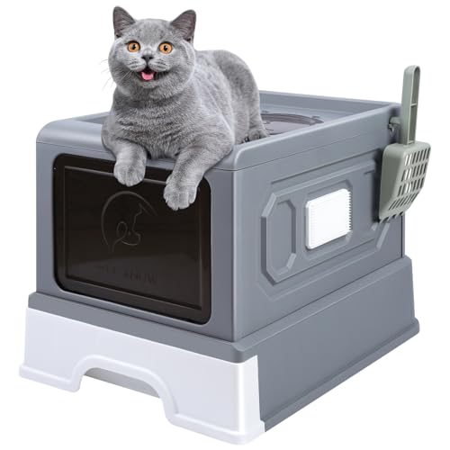 OHMG Geschlossene Katzentoilette, Katzentoilette, abnehmbares Tablett, Schaufel, Bürste, für große Katzen, Tragfähigkeit 15 kg, schmutzabweisend, auslaufsicher OHMG Geschlossene Katzentoilette, Katzentoilette, abnehmbares Tablett, Schaufel, Bürste, für große Katzen, Tragfähigkeit 15 kg, schmutzabweisend, auslaufsicher von OHMG