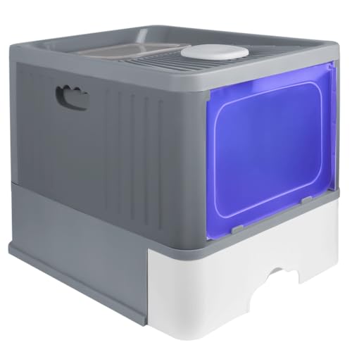 OHMG Geschlossene Katzentoilette, abnehmbares Tablett, Schaufel für große Katzen, Tragfähigkeit 15 kg, schmutzabweisend, auslaufsicher, weniger Spuren (grau, UV-48 x 37 x 38 cm) von OHMG