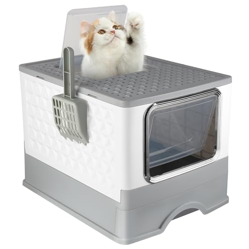 OHMG Geschlossene Katzentoilette für große Katzen, Katzentoilette mit Deckel, abnehmbarer Tablett, Schaufel und Bürste, Tragfähigkeit 15 kg, auslaufsicher, Filter und Streuschaufel von OHMG