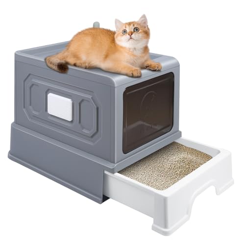 OHMG Geschlossene Katzentoilette für große Katzen, Katzentoilette mit Deckel, abnehmbarer Tablett, Schaufel und Bürste, Tragfähigkeit 15 kg, auslaufsicher, Filter und Streuschaufel von OHMG