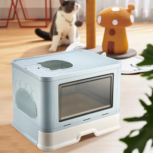 OHMG Katzenklo, Katzentoilette mit Deckel+Zubehör Inklusive Schaufel und Matte,Katzen Klo Geschlossen Groß, XXL Cat Litter Box,Ausziehbares Tablett (Pulver-48.5 * 36.5 * 38cm) von OHMG