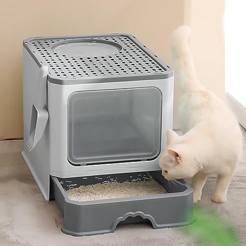 OHMG Katzenklo, Katzentoilette mit Deckel, Katzenklo inklusive Schaufel, ausziehbares Tablett, 2 Öffnungen, auslaufsicherer Boden OHMG Katzenklo, Katzentoilette mit Deckel, Katzenklo inklusive Schaufel, ausziehbares Tablett, 2 Öffnungen, auslaufsicherer Boden von OHMG