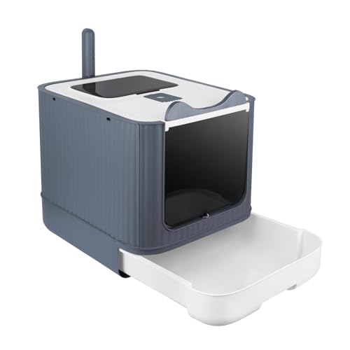 OHMG Katzenklo, Katzentoilette mit Deckel, Katzenklo inklusive Schaufel, ausziehbares Tablett, 2 Öffnungen, auslaufsicherer Boden OHMG Katzenklo, Katzentoilette mit Deckel, Katzenklo inklusive Schaufel, ausziehbares Tablett, 2 Öffnungen, auslaufsicherer Boden von OHMG