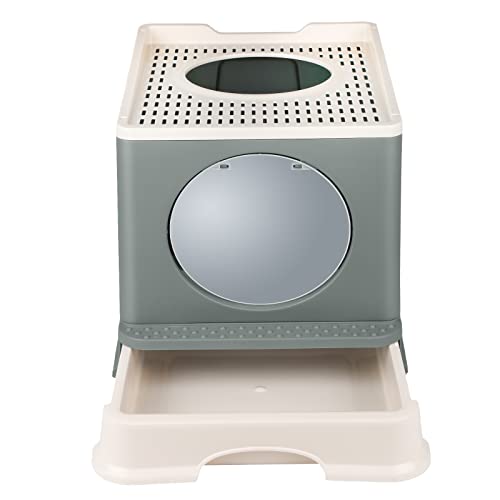OHMG Katzentoilette, Katzentoilette für Katzen, geschlossene Katzentoilette für große Katzen, Katzentoilette mit Deckel, abnehmbarem Tablett, Filter und Streuschaufel (E-Grau, 48 x 39 x 34 cm) von OHMG