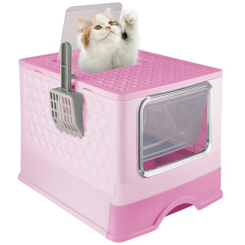 OHMG Katzentoilette für große Katzen, geschlossen und leicht zu reinigen, Katzentoilette, 4 Türen, mit Filter und Schaufel und abnehmbarer Wanne von OHMG