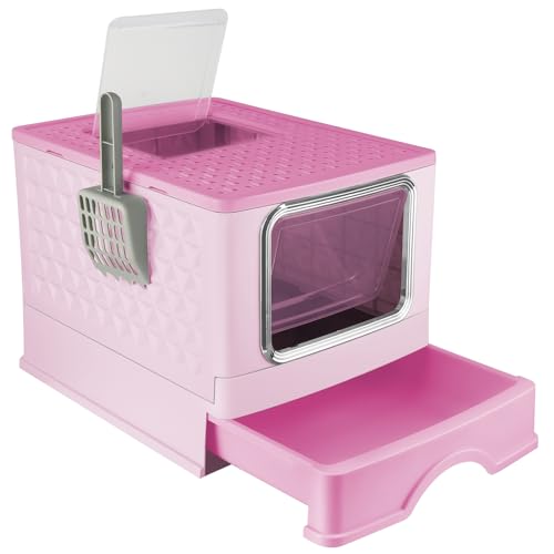 OHMG Katzentoilette mit Schaufel, geschlossenes Katzentoilettenhaus, abnehmbarer Rand, auslaufsicher, für erwachsene Katzen, Kätzchen, Kaninchen, BPA-frei, Öffnung oben, abnehmbares Tablett von OHMG