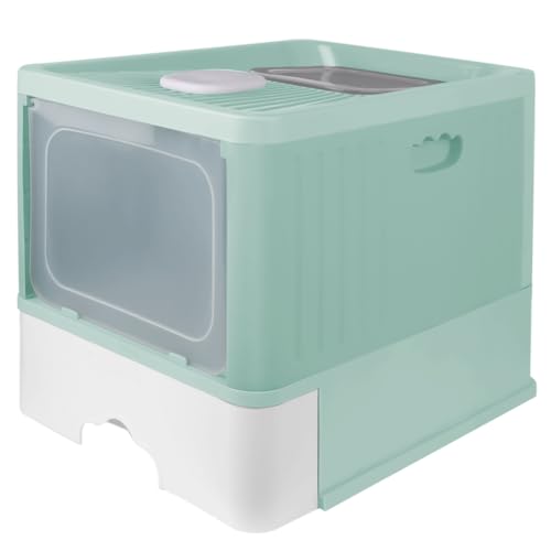 OHMG Katzentoilette mit Schaufel, geschlossenes Katzentoilettenhaus, abnehmbarer Rand, auslaufsicher, für erwachsene Katzen, Kätzchen, Kaninchen, BPA-frei, Öffnung oben, abnehmbares Tablett von OHMG