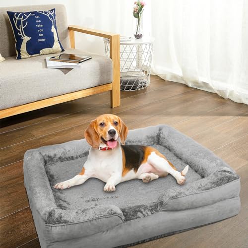 OHMG Orthopädisches Hundebett,Memory Foam Hundekorb Hundebett,Hundekissen Ergonomisches, Hundekorb,Hundesofa,mit abnehmbarem waschbarem Bezug,rutschfeste,XLarge (Grau) von OHMG