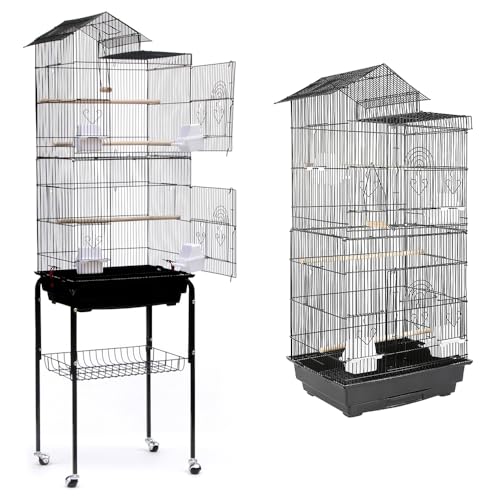 OHMG Voliere für den Innenbereich, Vogelkäfig, Käfig, Papageien, für Kanarienvögel, Wellensittiche, mit abnehmbarem Halter, Griff, Dachöffnung, Hausdesign, mit 4 Rollen, 46 x 35,5 x 158,5 cm, schwarz OHMG Voliere für den Innenbereich, Vogelkäfig, Käfig, Papageien, für Kanarienvögel, Wellensittiche, mit abnehmbarem Halter, Griff, Dachöffnung, Hausdesign, mit 4 Rollen, 46 x 35,5 x 158,5 cm, schwarz von OHMG