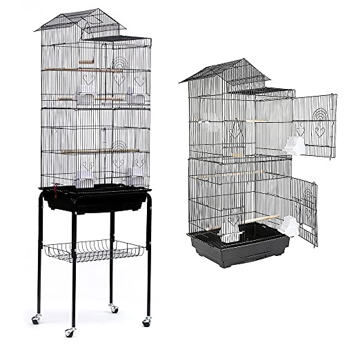 OHMG Voliere für den Innenbereich, Vogelkäfig, Käfig, Papageien, für Kanarienvögel, Wellensittiche, mit abnehmbarem Halter, Griff, Dachöffnung, Hausdesign, mit 4 Rollen, 46 x 35,5 x 158,5 cm, schwarz OHMG Voliere für den Innenbereich, Vogelkäfig, Käfig, Papageien, für Kanarienvögel, Wellensittiche, mit abnehmbarem Halter, Griff, Dachöffnung, Hausdesign, mit 4 Rollen, 46 x 35,5 x 158,5 cm, schwarz von OHMG