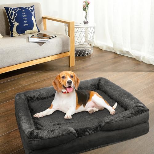 Orthopädisches Hundebett, groß, XL, Memory-Schaumstoff, wasserdicht, Sofa für Hunde und Katzen, ausziehbar, waschbar (schwarz) von OHMG