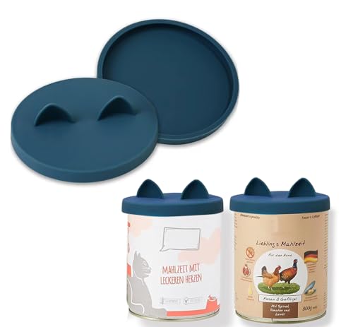 OHMO Dosendeckel Katzenfutter, Silikon Deckel für Dosen für Tierfutter(800g), BPA-frei, Dunkelblau, 2er-Set von OHMO