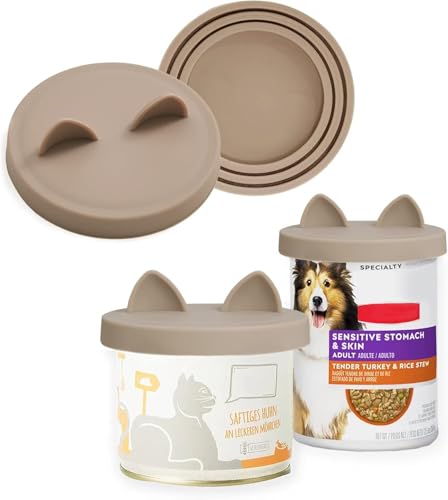 OHMO Dosendeckel Katzenfutter, Universal Silikon Deckel für Dosen für Tierfutter(70g, 85g, 200g, 400g usw.), BPA-frei, Beige, 2er-Set von OHMO