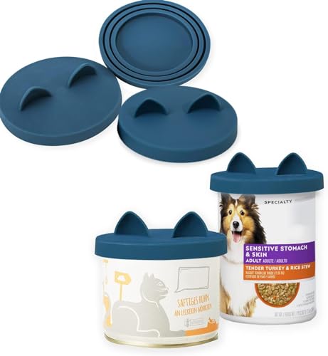 OHMO Dosendeckel Katzenfutter, Universal Silikon Deckel für Dosen für Tierfutter(70g, 85g, 200g, 400g usw.), BPA-frei, Dunkelblau, 3er-Set von OHMO
