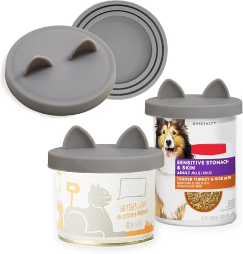OHMO Dosendeckel Katzenfutter, Universal Silikon Deckel für Dosen für Tierfutter(70g, 85g, 200g, 400g usw.), BPA-frei, Gray, 2er-Set von OHMO
