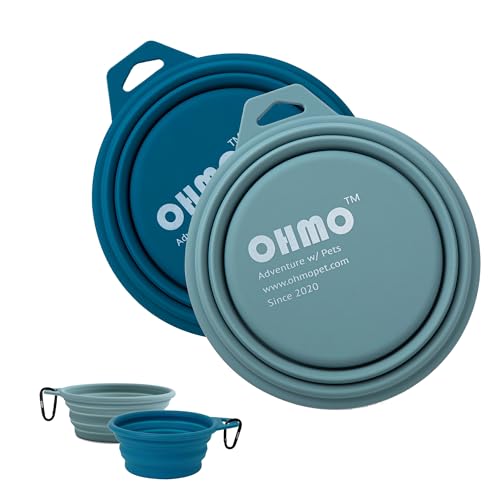 OHMO Faltbare Hundenapf, (2 Stück 400ml) Premium Silikon Haustier Wassernapf für Katzen & Hunde, Tragbare Hundereise-Napf Faltbar für Outdoor Camping Wandern von OHMO