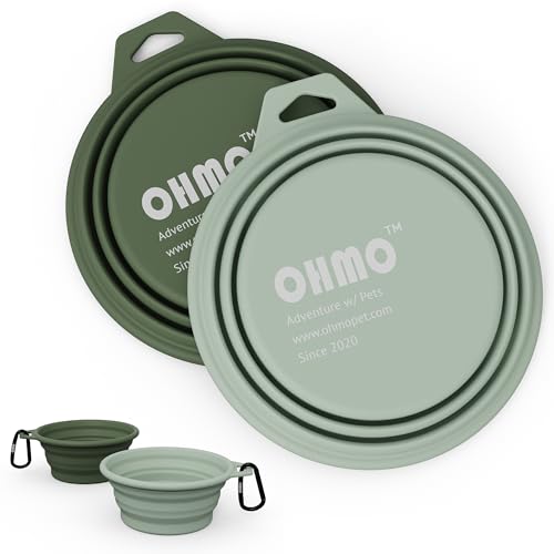 OHMO Faltbare Hundenapf, (2 Stück 400ml) Premium Silikon Haustier Wassernapf für Katzen & Hunde, Tragbare Hundereise-Napf Faltbar für Outdoor Camping Wandern von OHMO