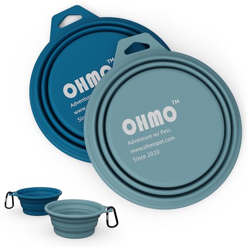 OHMO Faltbare Hundenapf, (2 Stück 400ml) Premium Silikon Haustier Wassernapf für Katzen & Hunde, Tragbare Hundereise-Napf Faltbar für Outdoor Camping Wandern von OHMO
