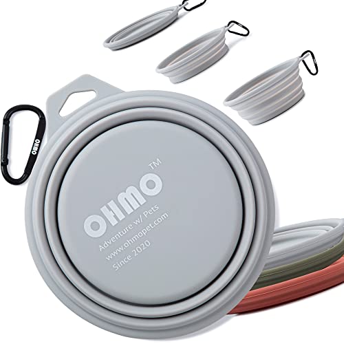 OHMO Faltbarer Hundenapf 800ml für mittelgroße bis große Haustiere, Reisenapf Hund Tragbarer Trinknapf, Wassernapf für Hunde Unterwegs, Extra Dicker (Asche) von OHMO
