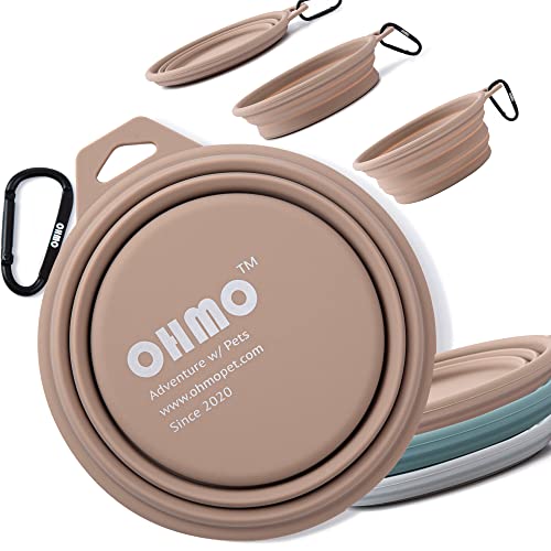 OHMO Faltbarer Hundenapf 800ml für mittelgroße bis große Haustiere, Reisenapf Hund Tragbarer Trinknapf, Wassernapf für Hunde Unterwegs, Extra Dicker (Beige) von OHMO