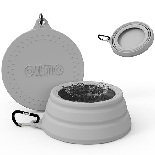 OHMO Faltbarer Hundenapf Anti Tip Over breite Basis kleine Öffnung, Reisenapf Hund, Weniger Spritzer Verschütten Tragbare Pet Bowl für Road Trip, Katze Reisezubehör (700ml, Asche) von OHMO