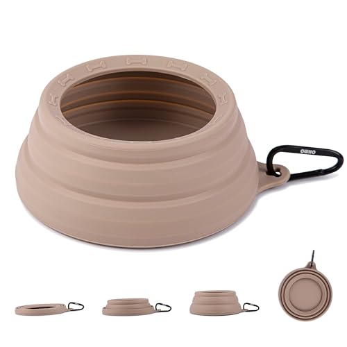 OHMO Faltbarer Hundenapf Anti Tip Over breite Basis kleine Öffnung, Reisenapf Hund, Weniger Spritzer Verschütten Tragbare Pet Bowl für Road Trip, Katze Reisezubehör (700ml, Beige) von OHMO