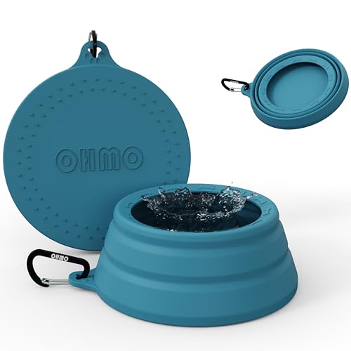 OHMO Faltbarer Hundenapf Reisenapf Hund 700ml, Wassernapf für Hunde Unterwegs Anti Tip Over breite Basis, Weniger Spritzer Verschütten Tragbare Trinknapf für Haustier Auto Reise (Blaugrün) von OHMO