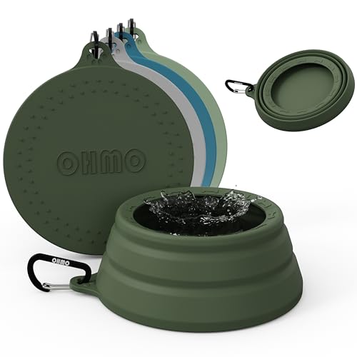 OHMO Faltbarer Hundenapf Anti Tip Over breite Basis kleine Öffnung, Reisenapf Hund, Weniger Spritzer Verschütten Tragbare Pet Bowl für Road Trip, Katze Reisezubehör (700ml, Camouflage-Grün) von OHMO