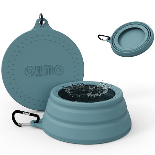 OHMO Faltbarer Hundenapf Anti Tip Over breite Basis kleine Öffnung, Reisenapf Hund, Weniger Spritzer Verschütten Tragbare Pet Bowl für Road Trip, Katze Reisezubehör (700ml, Hellblau) von OHMO
