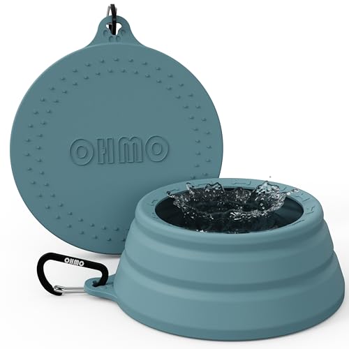 OHMO Faltbarer Hundenapf Anti Tip Over breite Basis kleine Öffnung, Reisenapf Hund, Weniger Spritzer Verschütten Tragbare Pet Bowl für Road Trip, Katze Reisezubehör (700ml, Hellblau) von OHMO