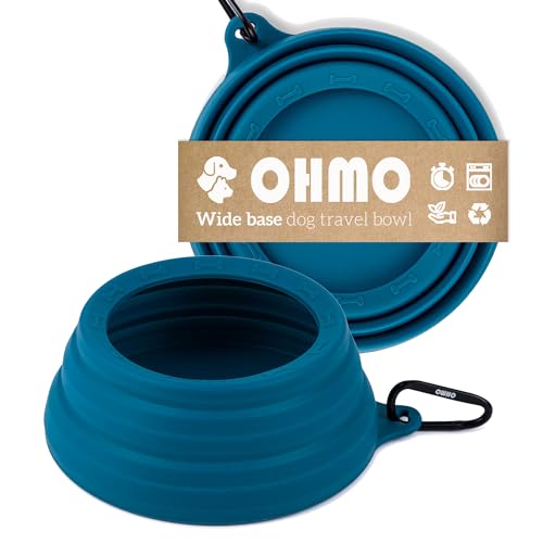 OHMO - Hund Reisen Bowl ohne sabbern, große tragbare Wassernapf, Anti Schlabber Faltbare Haustier Schüssel für Road Trip, Hund Reisezubehör einzigartiges Design (700ml, Blaugrün) von OHMO